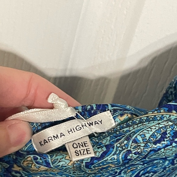 NEW KARMA HIGHWAY Printed Polyester Blue Green Halter Short Dress Tie Neck Back - Picture 7 of 8